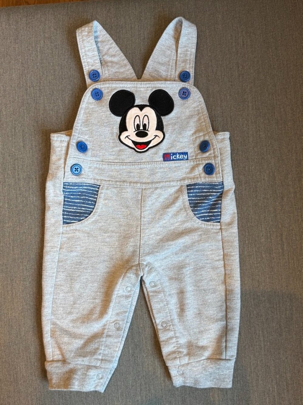 Disney MICKEY Overalls Boys 6 Months Grey Snap Legs